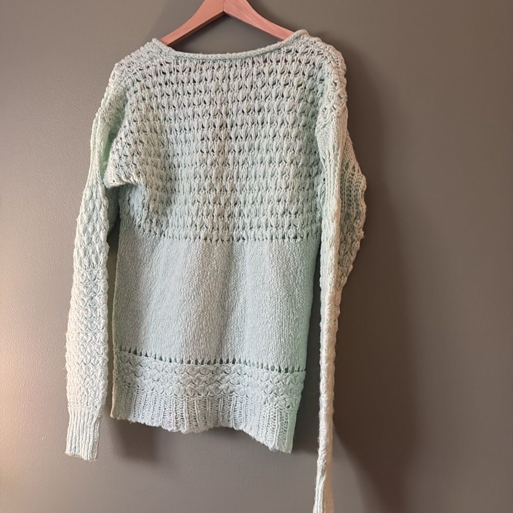 Free People Crashing Waves Pullover Sweater Oversized Wool Blend Mint Knit Sz S - Picture 6 of 8